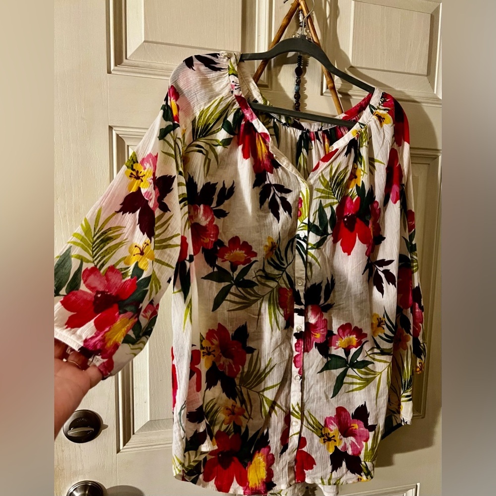 Gorgeous Colorful Peasant Style Blouse L/XL